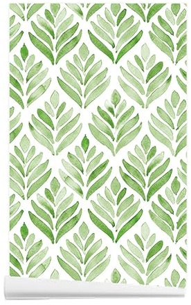 ANBILILA Papel Pintado Autoadhesivo, Moderno Verde Pelar y Pegar Papel de Contacto, 44,5x500CM Hojas de Palma Estilo Abanico Papel Tapiz Removible Decorativo para Pared para Muebles Cocina
