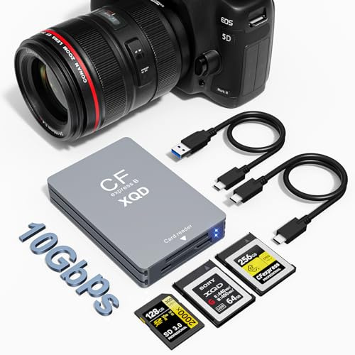 Lector de Tarjetas 3 en 1 CFexpress Tipo B/XQD/SD, Lector CFexpress Tipo B de Doble Ranura en Aluminio USB 3.2 Gen 2 10 Gbps, Incluye Cables USB-C-C y USB-C-A, Compatible Windows/Mac/Android/Linux