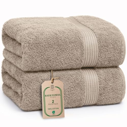 HomeBurg Luxe Set di 2 Asciugamani da Bagno - Grandi, Morbidi & Assorbenti, Durevoli, Delicati sulla Pelle, Lavabili in Lavatrice, 65×137 cm, Sabbia/Beige