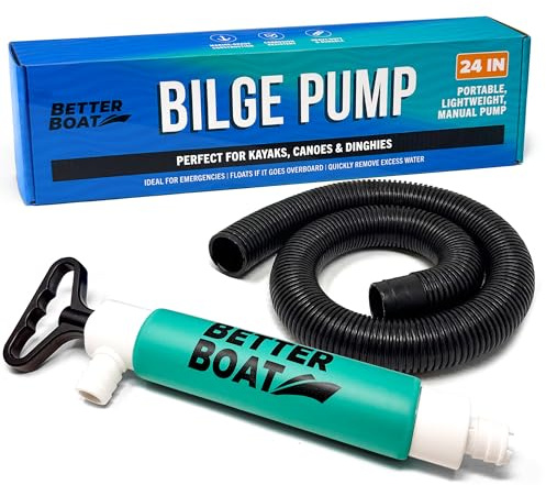 Manual Bilge Pump for Kayak Canoe Dinghy, Handheld Siphon Bailer with 24 Inch Hose, Floats if Dropped Overboard, Portable Hand Pump, Teal - Better Boat