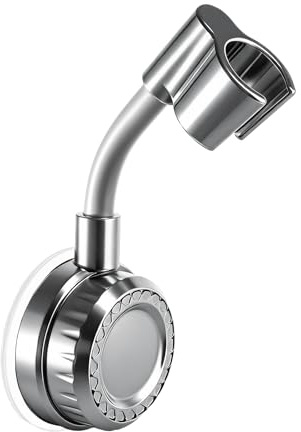 PEAPIN Suction Cup Shower Head Holder 360° Adjustable (Silver) | Removable Holder Bracket for Handheld Showerheads, Tool-Free Wall Mount with Hook for Bathroom