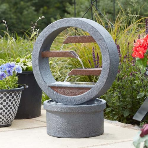 Garden Mile Solar Water Fountain Stone Effect Cascade – 60cm Outdoor Solar Water Feature with Pump & Remote Panel, Large Garden Fountain for Patio, Balcony, Rockery & Zen Decor Grey Modern
