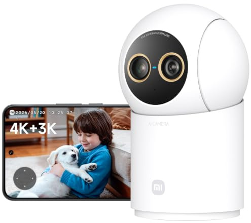 XIAOMI C701 Pro Cámara de Seguridad Interior de Doble Lente 4K+3K | Giro 360° e Inclinación 180° Zoom Automático WiFi 6 de Doble Banda Detección con IA Compatible con Alexa y Google Home