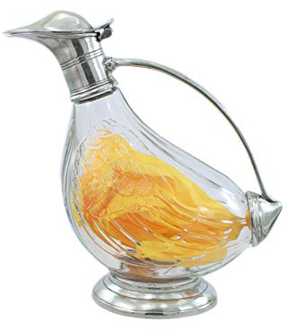Bottle Decanter Duck in Glass and Pewter for Wine or Water. Handmade in Italy CAVAGNINI. Italian-style for the Table
