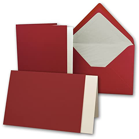 75x Karten-Set DIN B6-12 x 17 cm - 120 x 170 mm - Falt-Karten mit Brief-Umschlägen & Einlege-Blättern - Gerippte Struktur Oberfläche - Dunkelrot - Vintage Einladungskarten