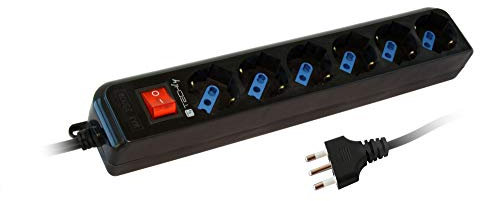 Techly 103878 Multipresa 6 Posti Italiana Bipasso con Interruttore Cavo 3 Metri Nero Nero