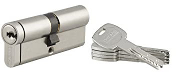 Cylindre de Serrure 40x40mm TRANSIT 2 - Système de Sécurité Finition Nickel - Usage Porte d'Entrée - Fonction Urgence - Fabriqué en France - Livré avec 5 Clés Longues - THIRARD