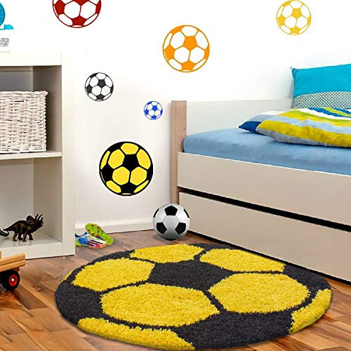 Ayyildiz Teppich-Kinderteppich Hochflor Shaggy Teppich Rund Ball Motiv, Polypropylen, Gelb, 120 X 120