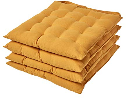 Homescapes 4er Set Stuhlkissen 40x40 cm senfgelb – Sitzkissen Outdoor/Indoor mit Baumwollbezug, Sitzpolster waschbar und Oeko-TEX-Zertifiziert für Esszimmer-, Küchen- & Gartenstühle