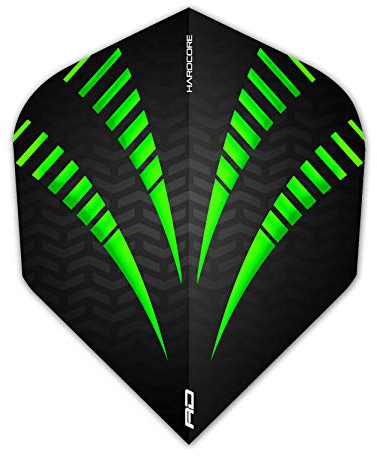 RED DRAGON Hardcore Radical Schwarz und Grün Burst Extra Dicke Standard Dart Flights - 4 Sätze pro Packung (12 Flights insgesamt)