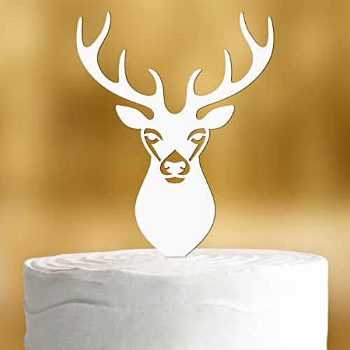 Cake Topper Hirsch [Geweih] - Acryl deko weiss Hochzeitstorte deko Kuchen deko Hochzeit Tortendekoration Verlobung Tortenstecker Hochzeit Tortendeko Wedding cake