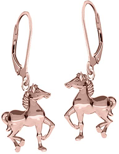 Kinder Ohrringe Ohrhänger echt 925 Sterling Silber Mädchen Brisur Pferde Rosegold A117