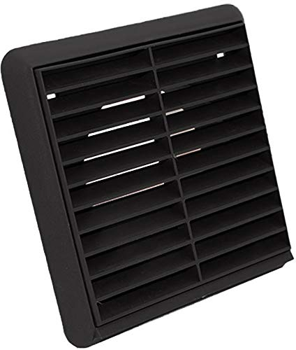 Kair Black Louvred Grille 155mm External Dimension with Round 100mm - 4 inch Rear Spigot Wall Ducting Air Vent
