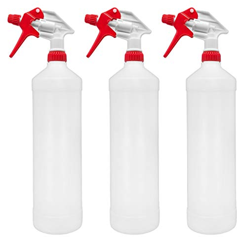 BIOHY Sprühflasche 1 Liter (3er-Set) | Chemiebeständiger Handsprüher für Reinigungsmittel, Öl & Pflanzen | Zerstäuber für Handwerk, Hobby, Kosmetik und Haushalt Hochwertige Drucksprühflasche