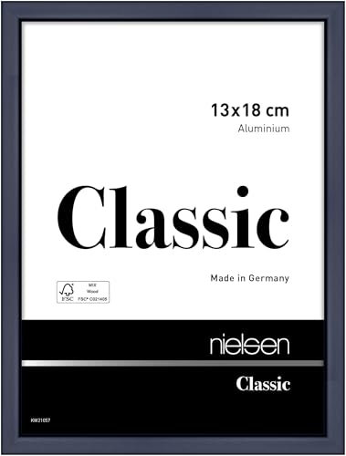nielsen Bilderrahmen, 13 x 18 cm, Aluminium, Blau glanz, Fotorahmen zum Auftstellen und Aufhängen im Hoch- & Querformat, Echtglas, Classic