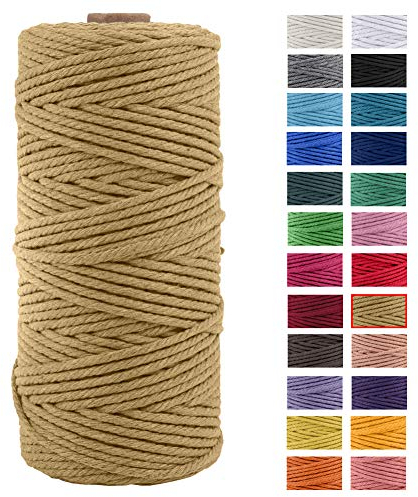 JeogYong Naturliches Baumwolle Garn, Baumwollgarn Makramee-Seil Weiches Baumwoll-Seil, zum Wandbehänge, Pflanzenhalter, Basteln, Heimtextilien, Geschenkverpackung 3mm x 109 Yards (Kaffee)