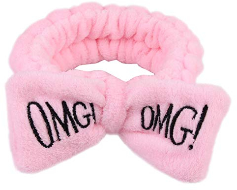FOReverweihuajz Nette Frauen OMG Brief Bowknot Plüsch Stirnband Gesicht Waschen Haarband Make-up Elastische Kopfbedeckung Rosa