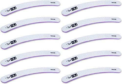 Set of 10 pcs Professional Nail Files Banana Double Sided Emery Board Nail4U 180/240 grit Curved Nail File Boomerang Pedicure Manicure