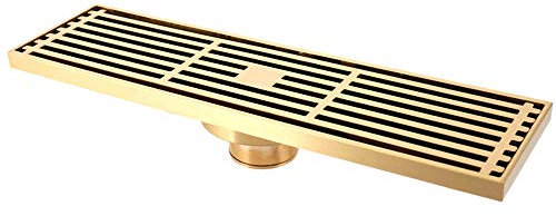SHUGUANG Caniveau de Douche en Laiton Brossé Drain de Douche avec Grande Calibre Anti Encrassement Anti Odeur Siphon de Sol pour Salle de Bain et Cuisine, 30×8 cm,d'or