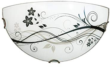 L+ Aplique difusor de cristal circular media luna cristal metal serigrafiado dormitorio cocina salón E27 (media luna 32 x 16 cm)