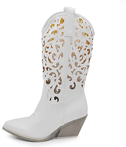 IF Fashion Cowboy Western Scarpe da Donna Stivali Stivaletti Punta Camperos Texani Etnici LY80-3 Bianco 37