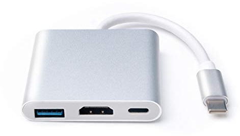 DEMKICO 3 en 1 Adaptador USB C a HDMI 4K, Multipuerto USB C Hub Tipo C Adaptador con 4K HDMI, Puerto de Carga USB C, Puerto USB 3.0 Compatible con Macbook Pro/Chromebook Pixel/DELL XPS13 y más