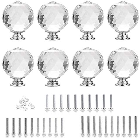 IGNPION 8 x 30 mm redondos de cristal tiradores de puertas y cajones para puerta de gabinete modernos para cocina, baño, dormitorio