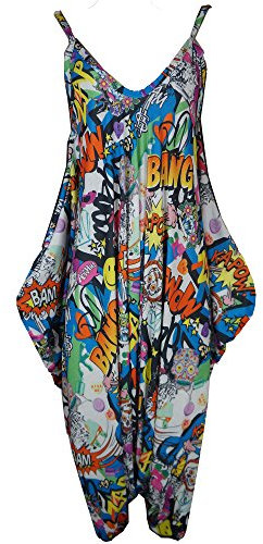 WearAll Women's Lagenlook Strappy Baggy Harem Jumpsuit Dress Top Playsuit Cami - Bang - One Size