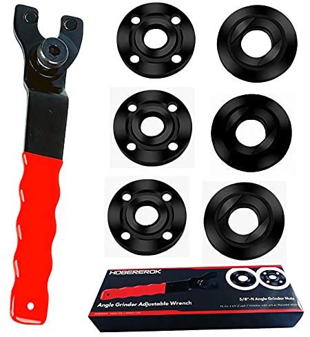 HOBEREROK Angle Grinder Wrench Spanner Wrench Flange Nut 5/8-11 6 PCS Compatible with Makita Dewalt Milwaukee Metabo Bosch Ryobi Black Decker Grinder Parts