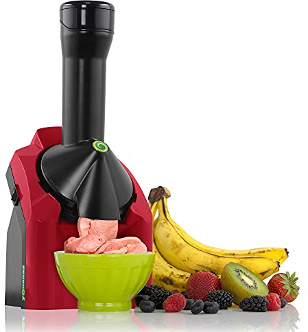 Yonanas 902RD Classic Vegan Non-Dairy Frozen Fruit Soft Serve Dessert Maker, BPA Free, Includes 36 Recipes, 200 Watts, Red