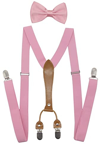 Doloise Herren Hosenträger Fliege Set Elastische Y-Form Stil Damen Hosenträger Fliege für Hochzeiten und formelle Veranstaltungen, Pink, ons size