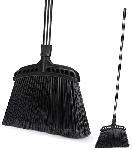 Myiosus Garden Broom Outdoor, Yard Brush Heavy Duty Outdoor Angle Broom with 38cm Stiff Bristle & 140cm Stainless Steel Handle, Sweeping Brooms for School Factory Patio Garage Driveway Cleaning