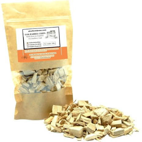 AlcoFermBrew Trucioli di Quercia Whisky 100g | Aromatizzare e Invecchiare Whisky, Vino, Birra, Moonshine | Scaglie di Quercia | Chips Natural | Scaglie Legno Quercia | Oak Chips