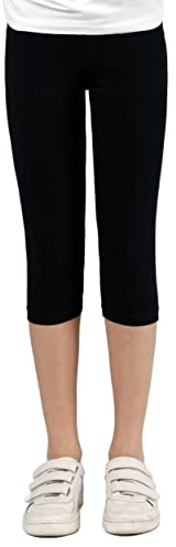 Staccato Capri Leggings Mädchen - 3/4 Hose, bequem, elastisch, vielseitig kombinierbar - Farben: Blau, Schwarz, Pink, Weiß, Größen: 92-176 (104/110, Schwarz)
