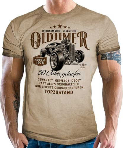 Herren T-Shirt im Used Vintage Retro Look für Männer zum 50. Geburtstag - Oldtimer Modell Jahrgang 1975 in Topzustand