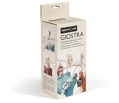 Perfetto Giostra Stendibiancheria Salva Spazio con Ventosa Adesiva e 15 Pinze