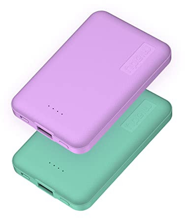 Miady 2 Pack 5000mAh Ultra Slim Portable Charger Power bank, 2.4A USB Input Battery Pack Compatible with iPhone, iPad, Samsung, Nexus etc(Lake Green & Lilac Purple)