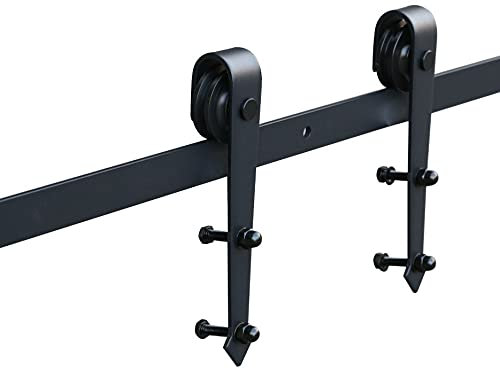 Binario per Porta Scorrevole Kit Binario Scorrevole Esterno Muro Completo Accessori per Porte Scorrevoli Singole (366 cm/Tipo di spada/Doppia porta/Nero)