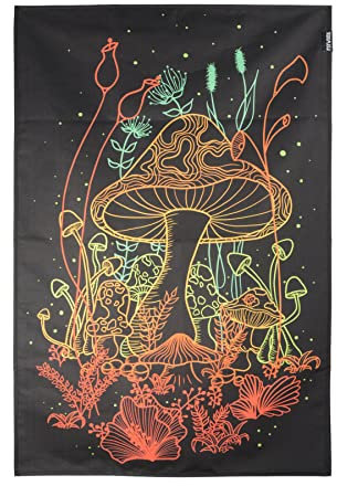 PSYWORK Schwarzlicht Stoffposter Neon | Magic Mushroom ChromaDepth | 0,6 x 0,9m | UV-aktiv | fluoreszierend | Wandbehang Stoffbanner Poster Wandbild Kunstdruck Dekobild Dekoration Wandteppich