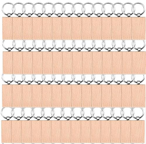 Ksrnsne 60 Pièces Chaîne à Clés en Bois Vierge Bricolage Porte-Clés Tags Clés Peut Graver Cadeaux Diy Porte-clés en Bois Vierge Personnalisé