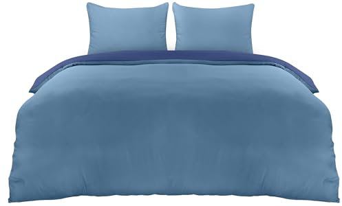 Utopia Bedding Bettwäsche 220x240 Set - Mikrofaser Bettbezug 240x220 cm + 2 Kissenbezüge 65x65 cm - Marineblau/Hellblau