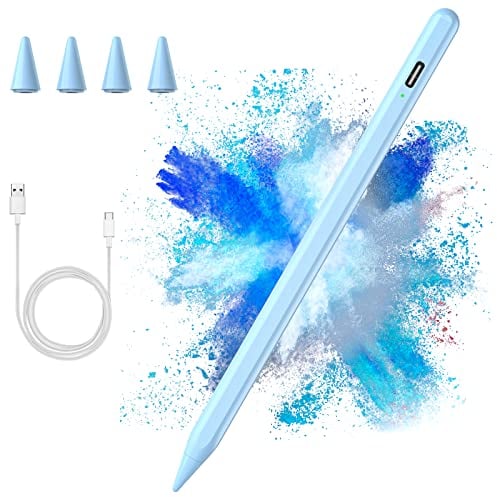 Stylus Stift für iPad 2018-2023,Stylus Pen Kompatibel mit Apple iPad 9/8/7/6th,iPad Mini 6/5th,iPad Air 4/3th,iPad Pro 11''/12,9'',Kapazitiver Stift mit 4 Ersatzspitzen, Palm Rejection (Blau)