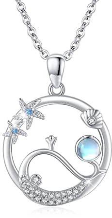 XIXLES Wal Ketten 925 Silber Wal Anhänger mit Seestern Muschel Mondstein Wal Ketten Ozean Thema Halskette Wal Schmuck Geschenke für Damen