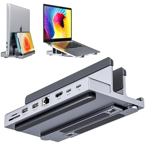 Docking Station USB C, QUUGE 8 in 1 con HDMI 4K@60Hz, 2 x USB 3.0, PD 100W, SD/TF, Ethernet – Laptop Docking Station con Supporto Stand & Organizzazione Cavi –MacBook Dock per Air/Pro M3, Dell XPS, HP