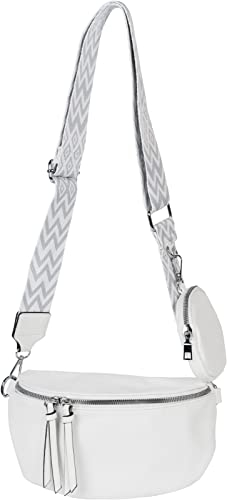 styleBREAKER Damen Halbmond Crossbody Schultertaschen Set 2-Teilig, Schultergurt mit Zick-Zack Rauten Muster 02012396, Farbe:Weiß