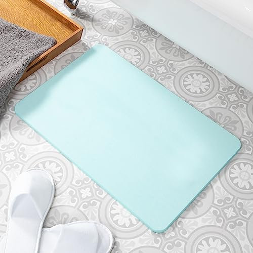 Artsy Mats Non-Slip Diatomite Stone Bath Mat - Diatomaceous Earth Super Absorbent Bathstone - Quick Dry Stone Slab - Thin Bathroom Rugs - Machine Washable - Fit Under Door for Bathroom - Blue