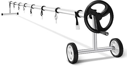 COSTWAY Pool Reel System, Adjustable Aluminum Pool Solar Cover Reel with Hand Crank and Wheels, Inground Swimming Pool Solar Cover Blanket Reel Roller (Fits Pools within 6.7m Width)
