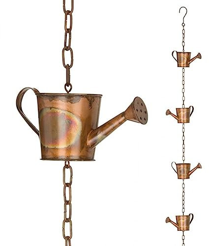 Wisyurt Cadena de lluvia de hoja de acero, regalo de jardín para mamá, canalones, atrapador de lluvia para bajante con adaptador, copas de flores gruesas A