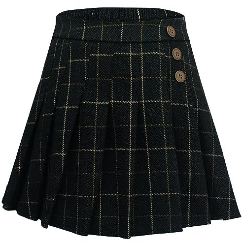 Maeau Mini Jupe Plissée Courte à Carreaux Fille 4 5 Ans Noir Ecoliere Mini Jupe Écossaise Tartan Enfant Taille Elastique Kilt Ecossais Jupes et Jupes-Shorts Jupe École Patineuse Tennis Automne Hiver