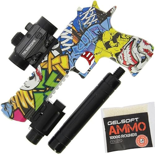 GELSOFT Eagle Gel Ball Blaster Water Bullet Gun Pistol USB Electric 20m Range Shooting Toy -10,000 Rounds (Yellow Graffiti)